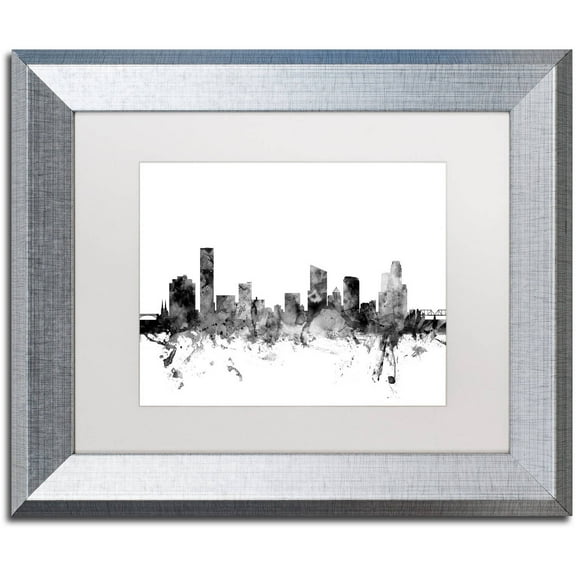 Trademark Fine Art "Grand Rapids MI Skyline B&W" Canvas Art by Michael Tompsett, White Matte, Silver Frame