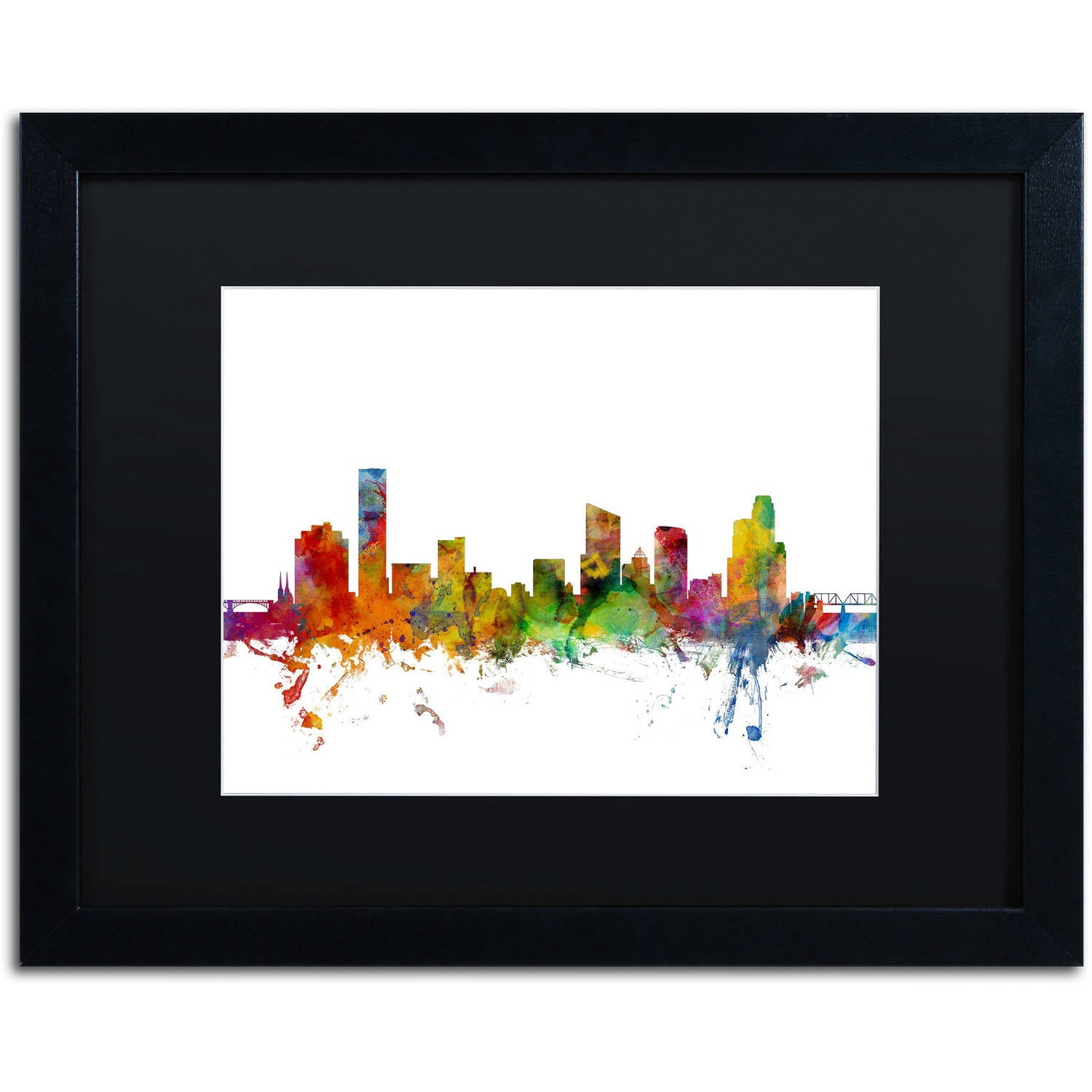Trademark Fine Art 'Grand Rapids Michigan Skyline' Canvas Art by Michael Tompsett, Black Matte, Black Frame