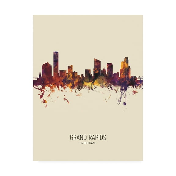 Trademark Fine Art 'Grand Rapids Michigan Skyline Portrait III' Canvas Art by Michael Tompsett