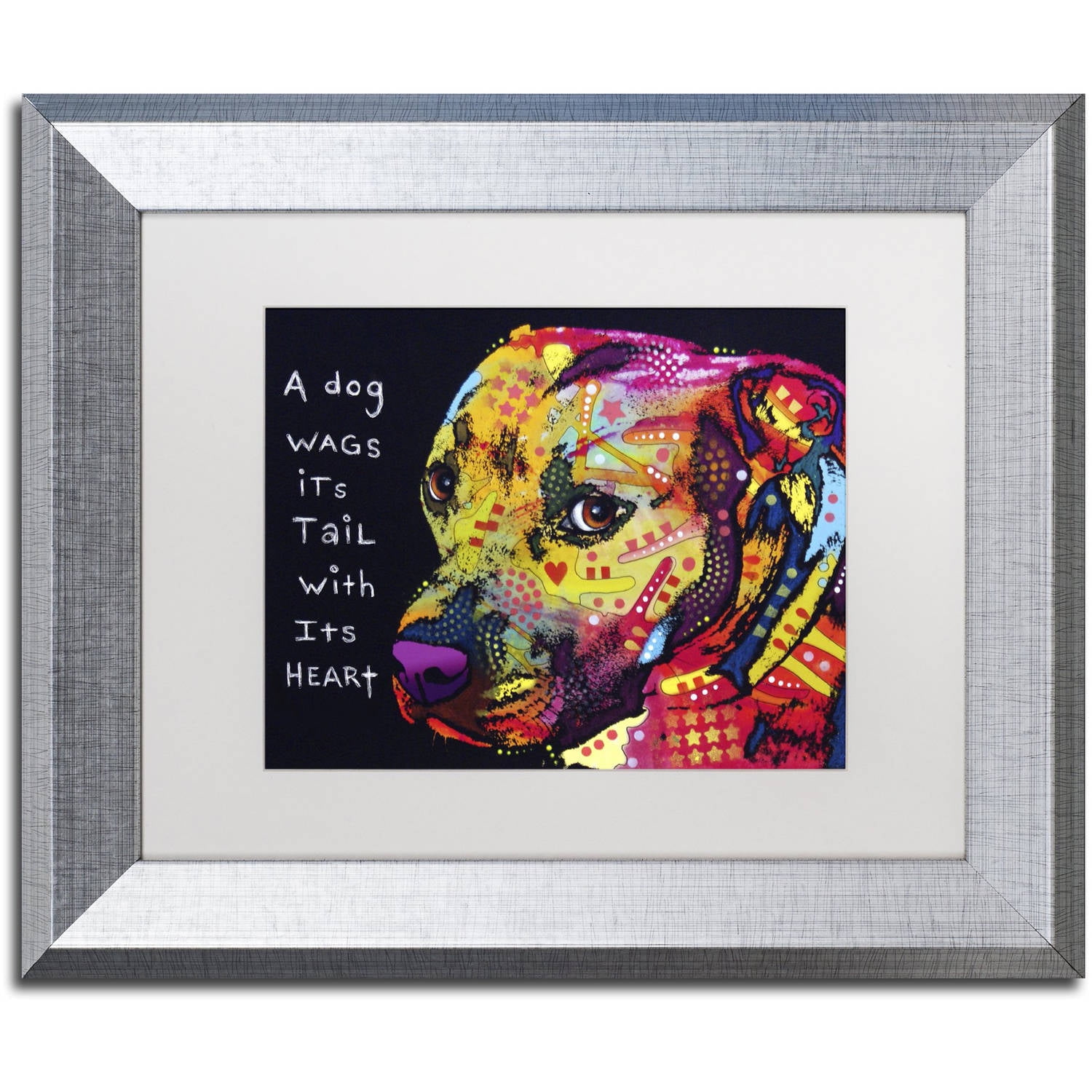 Trademark Fine Art "Gratitude Pitbull" Canvas Art by Dean Russo, White Matte, Silver Frame