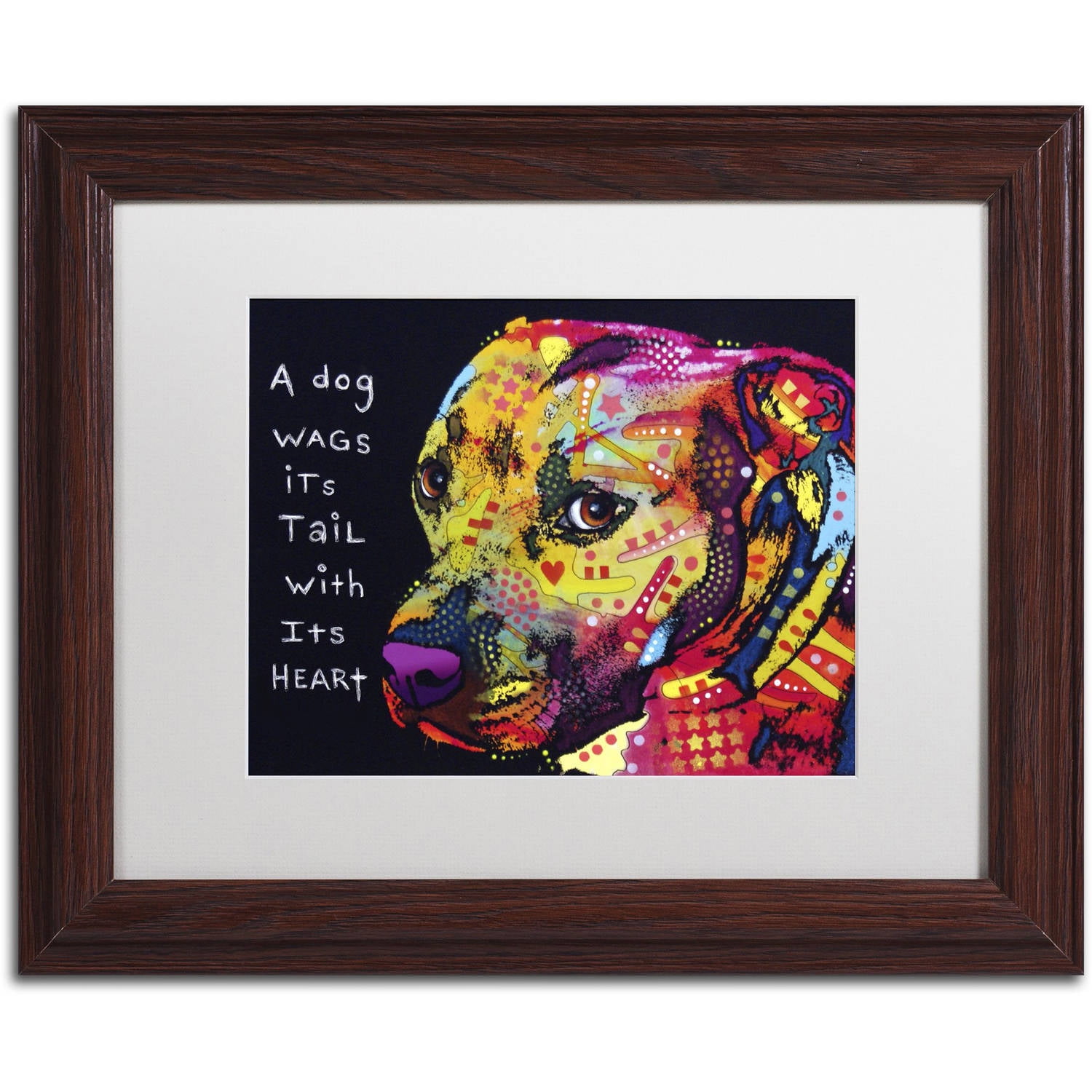 Trademark Fine Art "Gratitude Pitbull" Canvas Art by Dean Russo, White Matte, Wood Frame