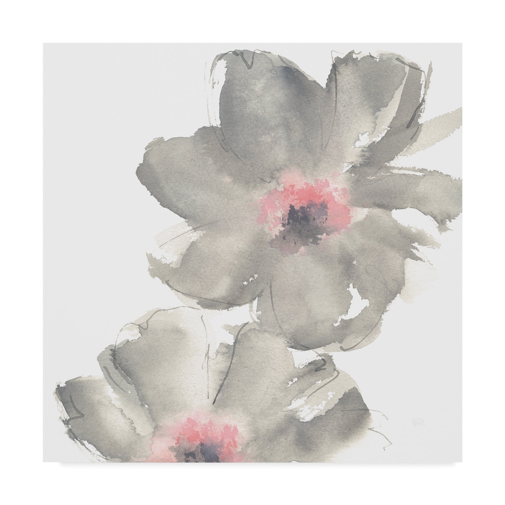 Gray and Pink Floral Watercolor Canvas Art, 18 x 18