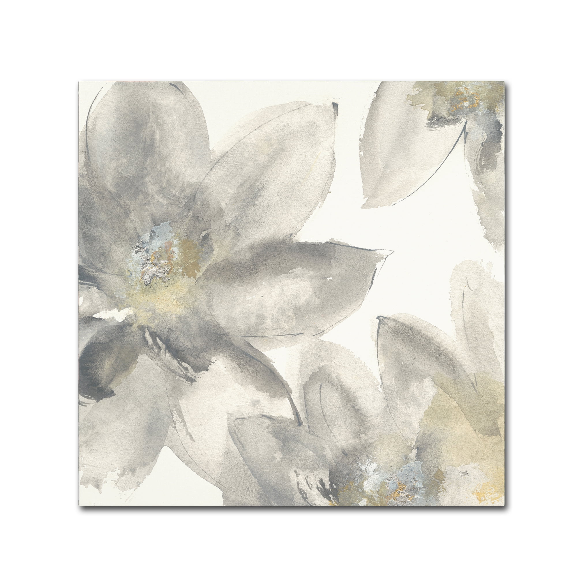 Gray and Gold Floral Watercolor Canvas Art, 35 x 35 Inches