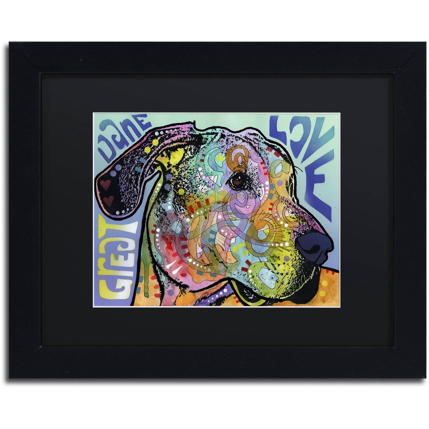 Trademark Fine Art 'Great Dane Luv' Canvas Art by Dean Russo, Black Matte, Black Frame