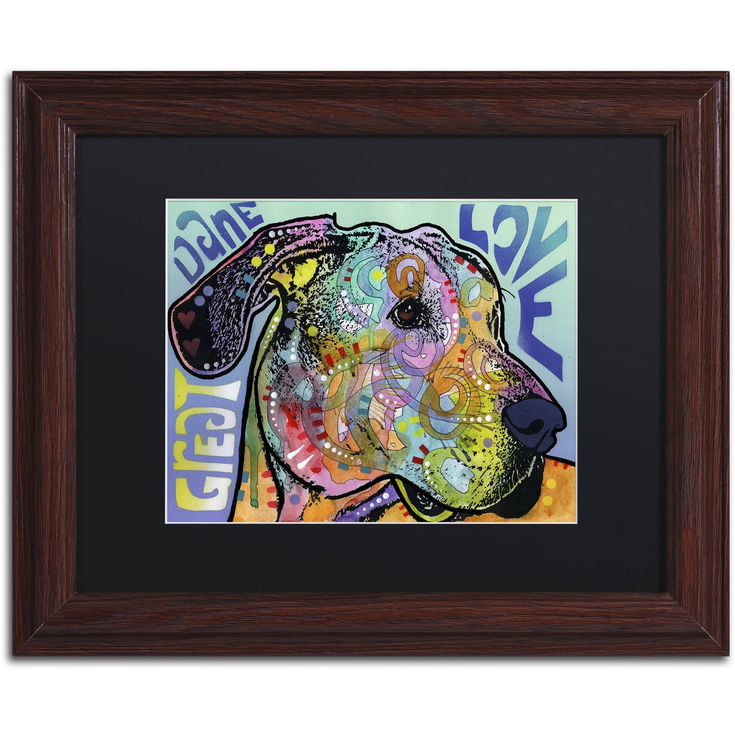 Trademark Fine Art 'Great Dane Luv' Canvas Art by Dean Russo, Black Matte, Wood Frame