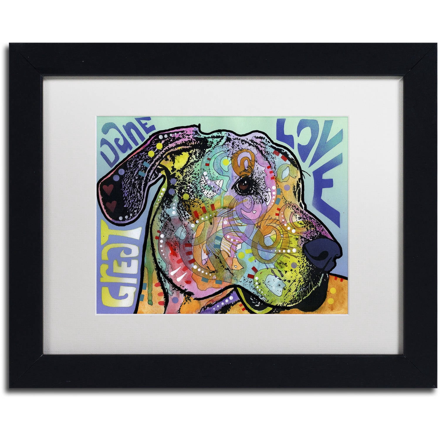 Trademark Fine Art 'Great Dane Luv' Canvas Art by Dean Russo, White Matte, Black Frame