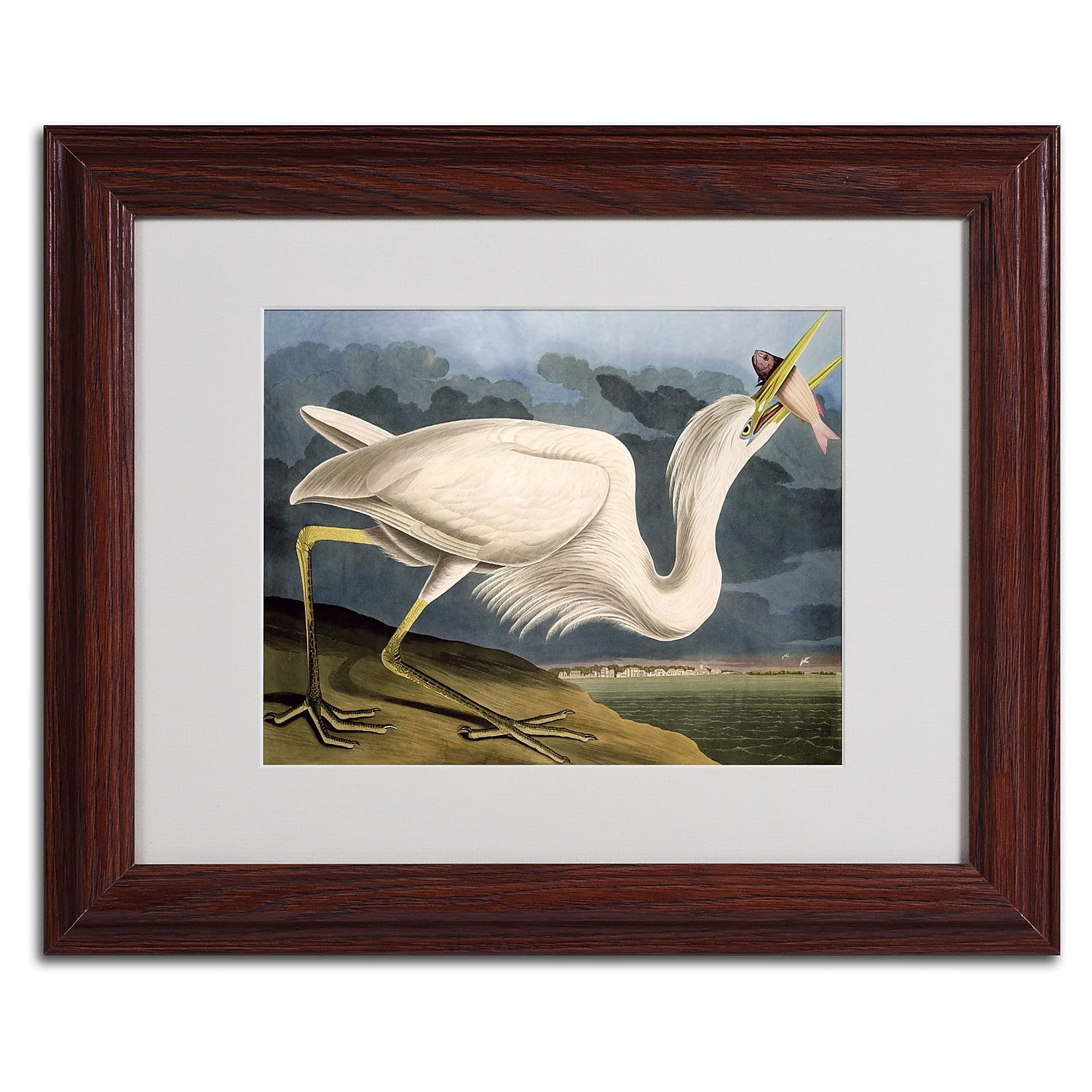Great White Heron Canvas Art with Brown Wood Frame, 20" x 17"