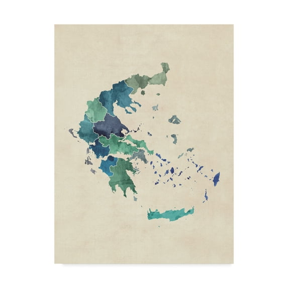 Trademark Fine Art 'Greece Watercolor Map Turquoise' Canvas Art by Michael Tompsett