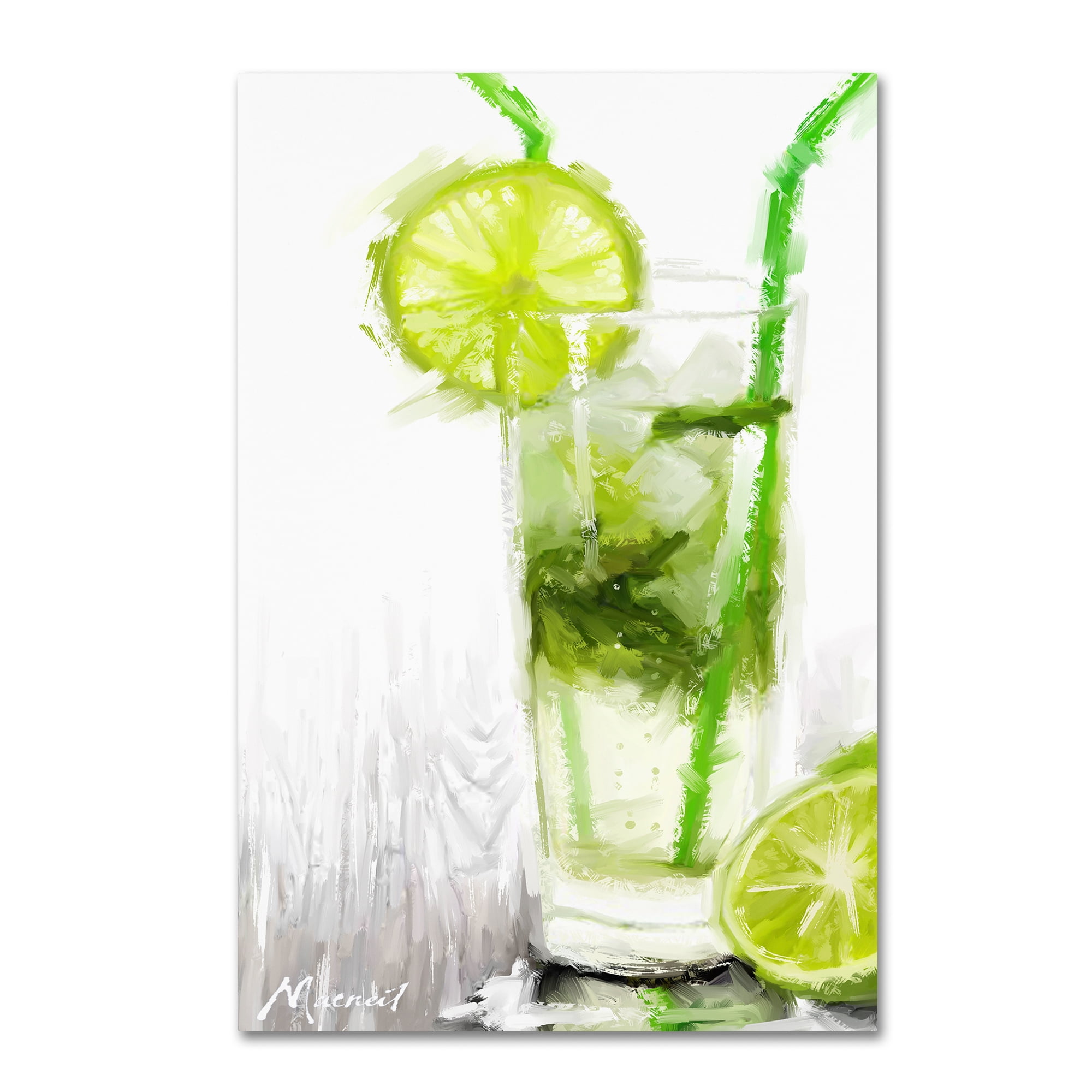 Green Cocktail Canvas Art with Lime and Mint, 12x19 Inches
