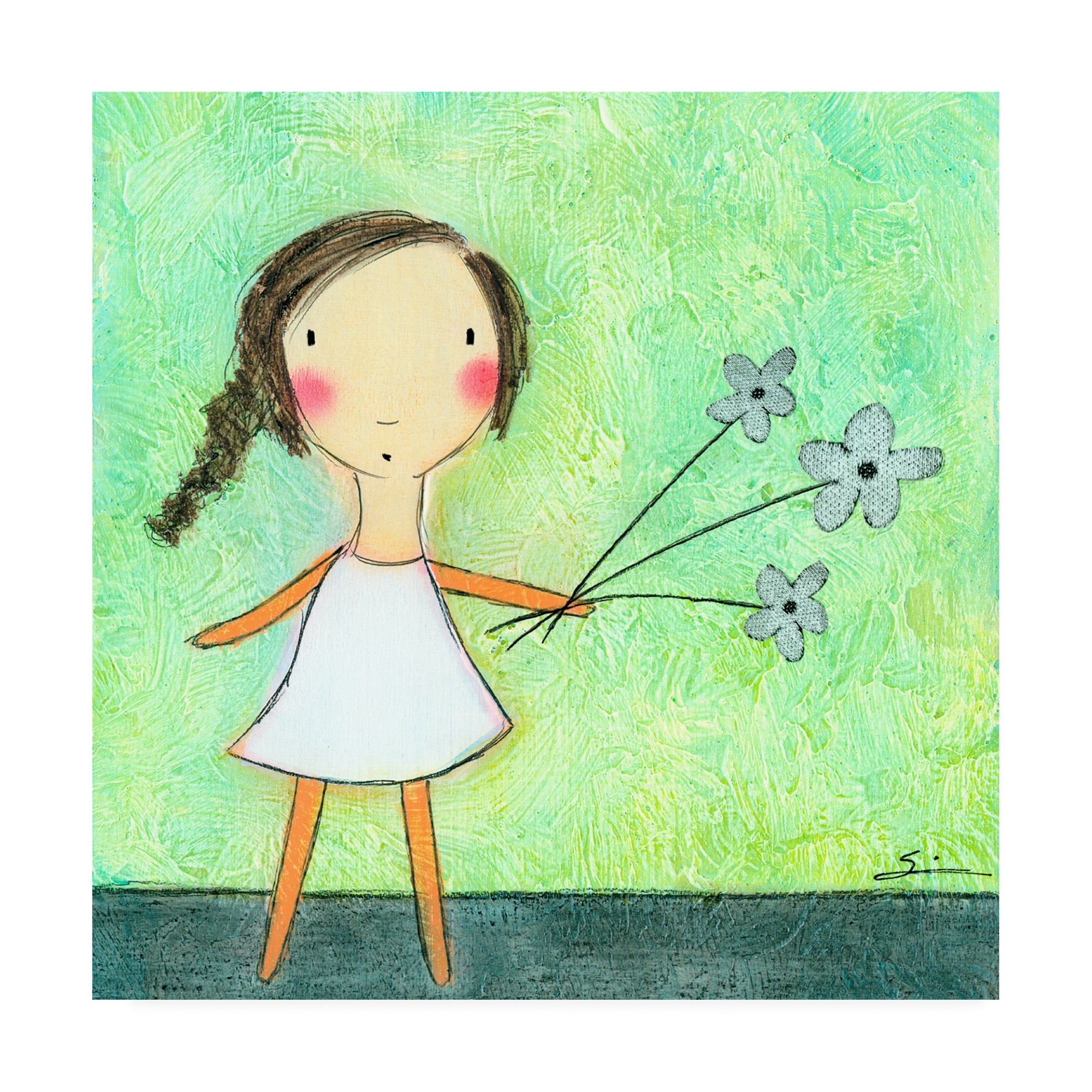 Trademark Fine Art 'Green Flowers Child' Canvas Art by Carla Sonheim