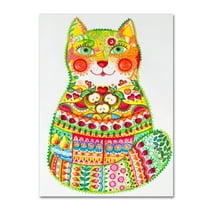 Trademark Fine Art 'Green Folk Cat 1' Canvas Art by Oxana Ziaka