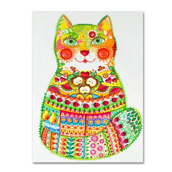 Trademark Fine Art 'Green Folk Cat 1' Canvas Art by Oxana Ziaka