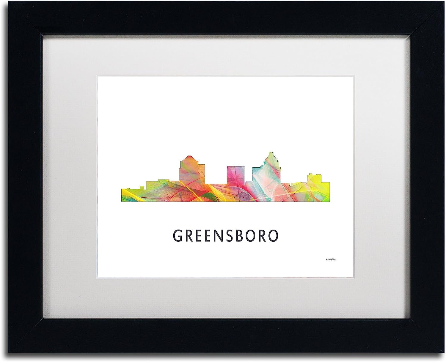 Trademark Fine Art 'Greensboro NC Skyline WB-1' Canvas Art by Marlene Watson, White Matte, Black Frame