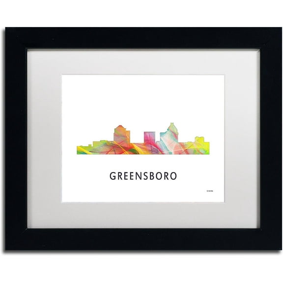 Trademark Fine Art 'Greensboro NC Skyline WB-1' Canvas Art by Marlene Watson, White Matte, Black Frame