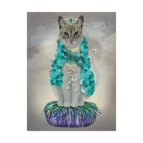 Trademark Fine Art 'Grey Cat With Bells, Full' Canvas Art by Fab Funky