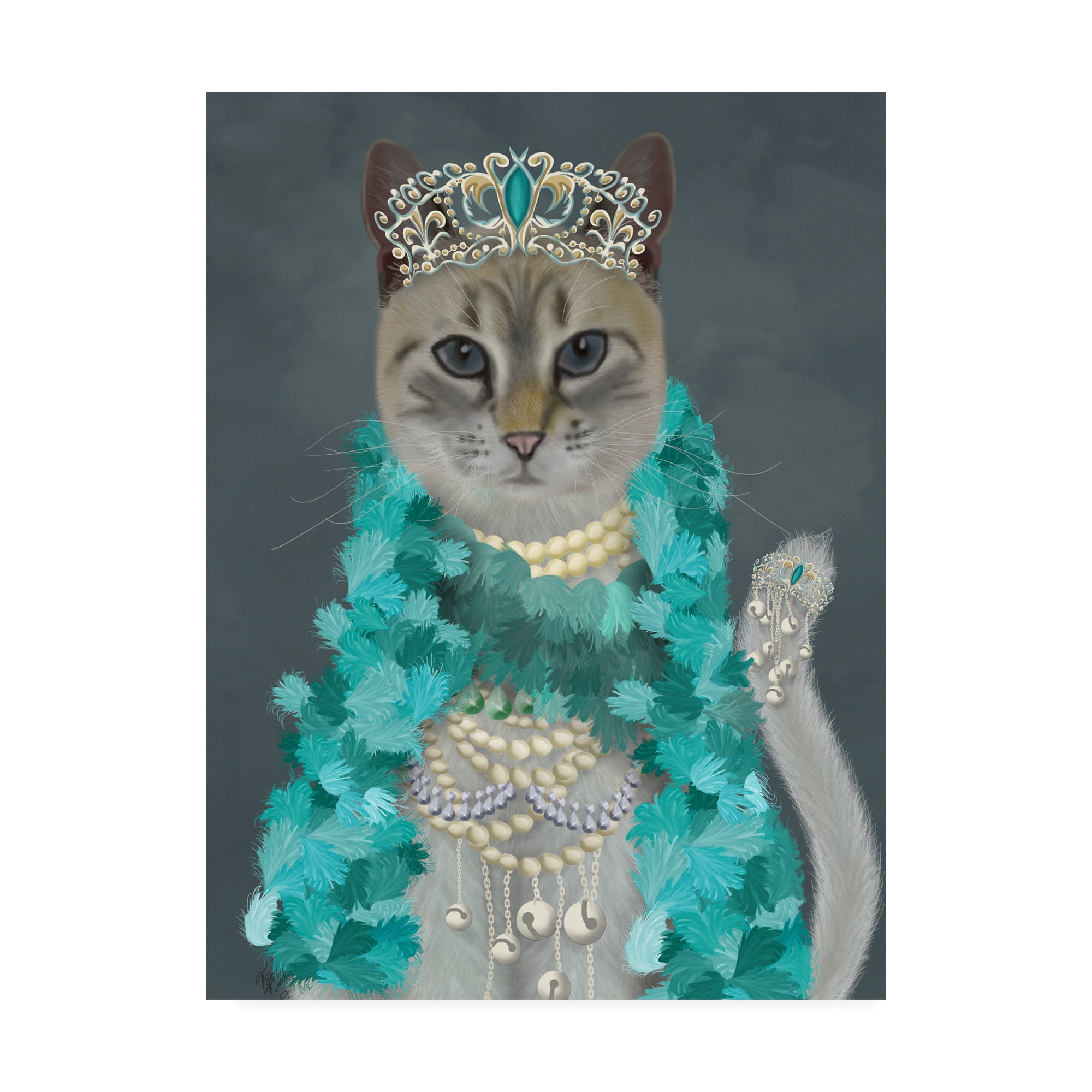 Trademark Fine Art 'Grey Cat With Bells, Portrait' Canvas Art by Fab Funky