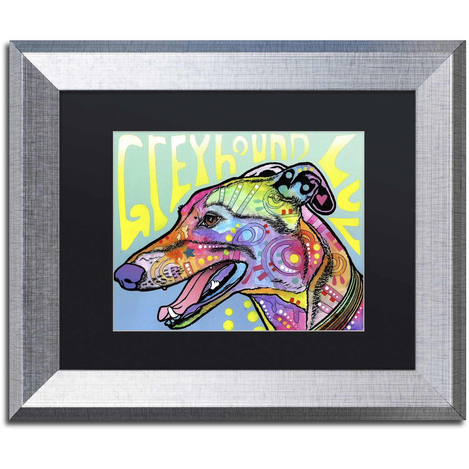 Trademark Fine Art 'Greyhound Luv' Canvas Art by Dean Russo, Black Matte, Silver Frame