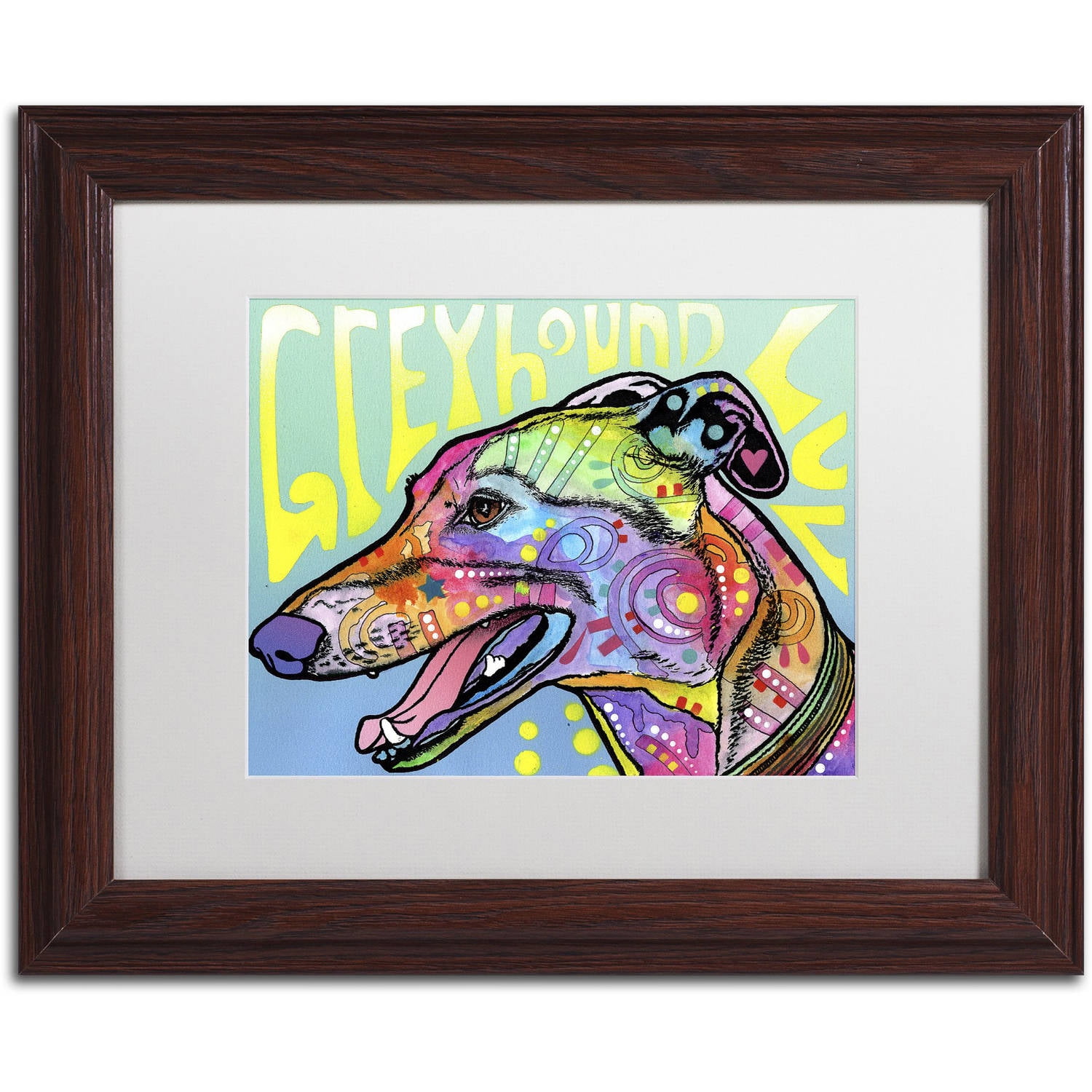 Trademark Fine Art 'Greyhound Luv' Canvas Art by Dean Russo, White Matte, Wood Frame