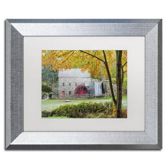 Trademark Fine Art 'Grist Mill Autumn' Canvas Art by Michael Blanchette Photography, White Matte, Silver Frame