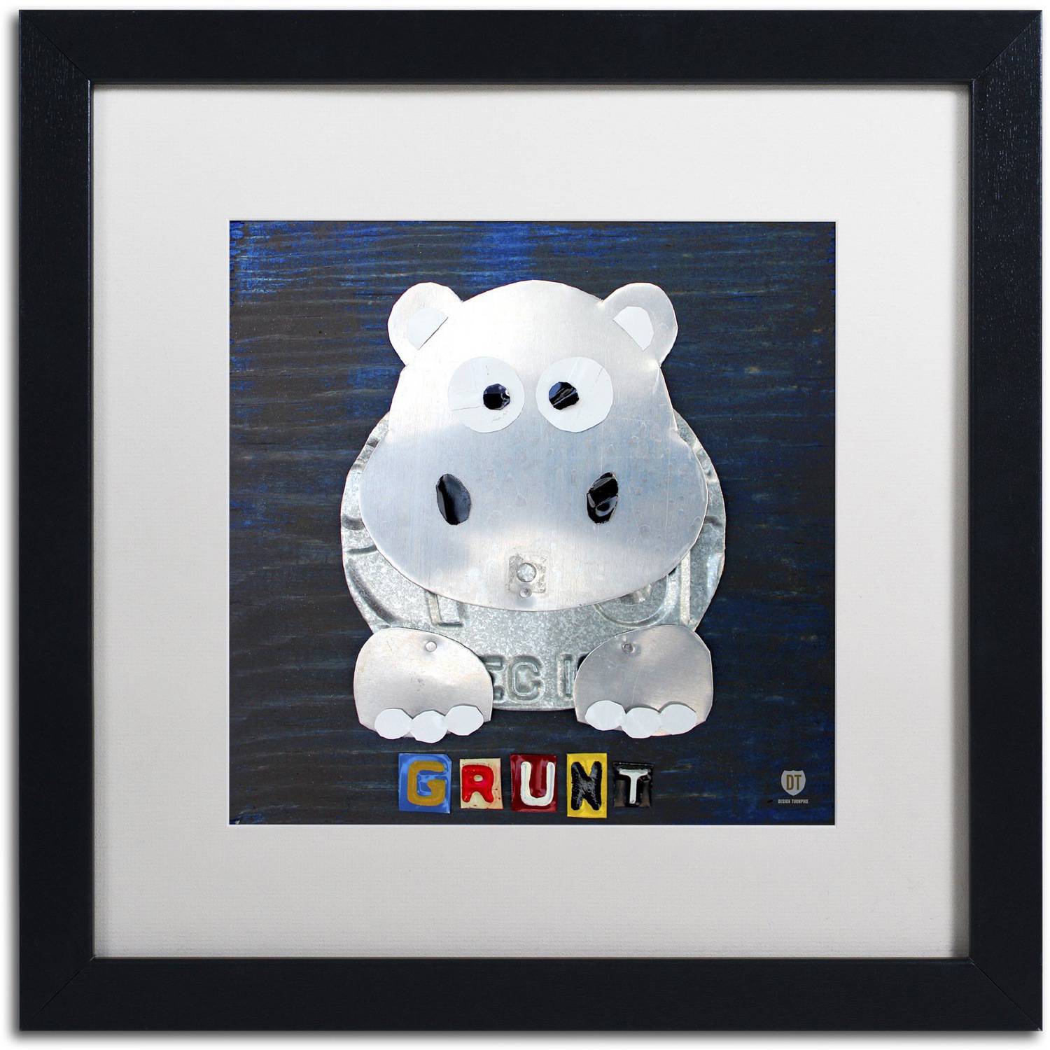 Trademark Fine Art 'Grunt The Hippo' Canvas Art by Design Turnpike, White Matte, Black Frame