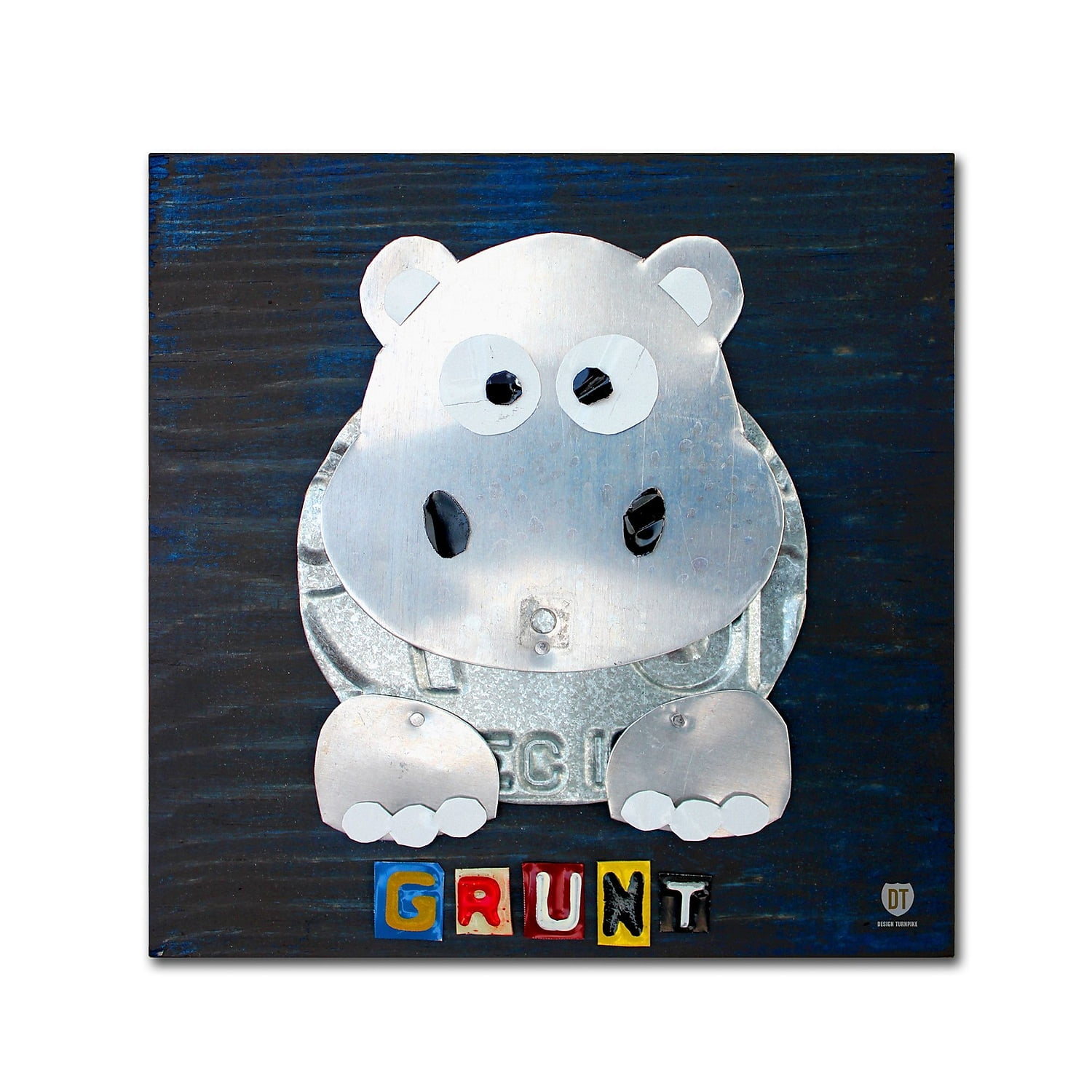 Grunt the Hippo Abstract Canvas Art with License Plates