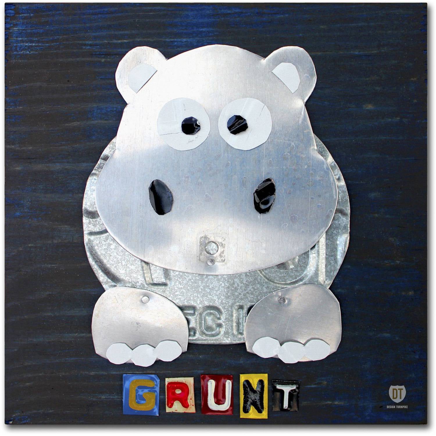 Grunt the Hippo Abstract License Plate Canvas Art