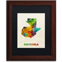 Trademark Fine Art "Guatemala Watercolor Map" Canvas Art by Michael Tompsett Black Matte, Wood Frame