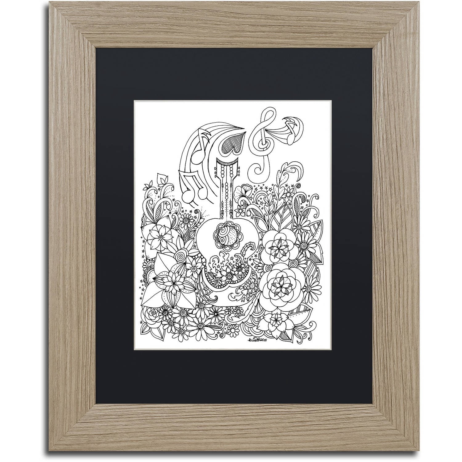 Trademark Fine Art "Guitar Doodle" Canvas Art by KCDoodleArt Black Matte, Birch Frame