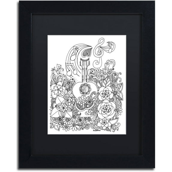 Trademark Fine Art "Guitar Doodle" Canvas Art by KCDoodleArt Black Matte, Black Frame