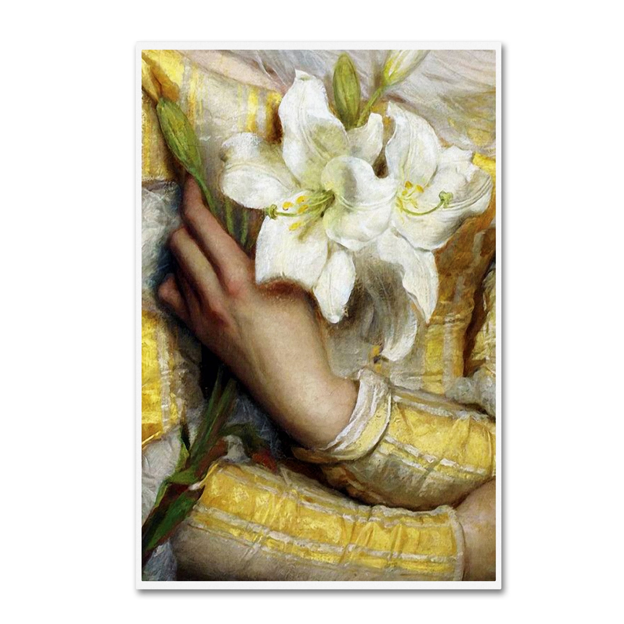 Vintage Lavoie Yellow and White Floral Canvas Print, 25" x 20"