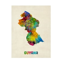 Trademark Fine Art Michael Tompsett Guyana Watercolor Map Canvas Wall Art - 14x19