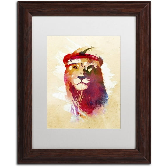 Trademark Fine Art 'Gym Lion' Canvas Art by Robert Farkas, White Matte, Wood Frame