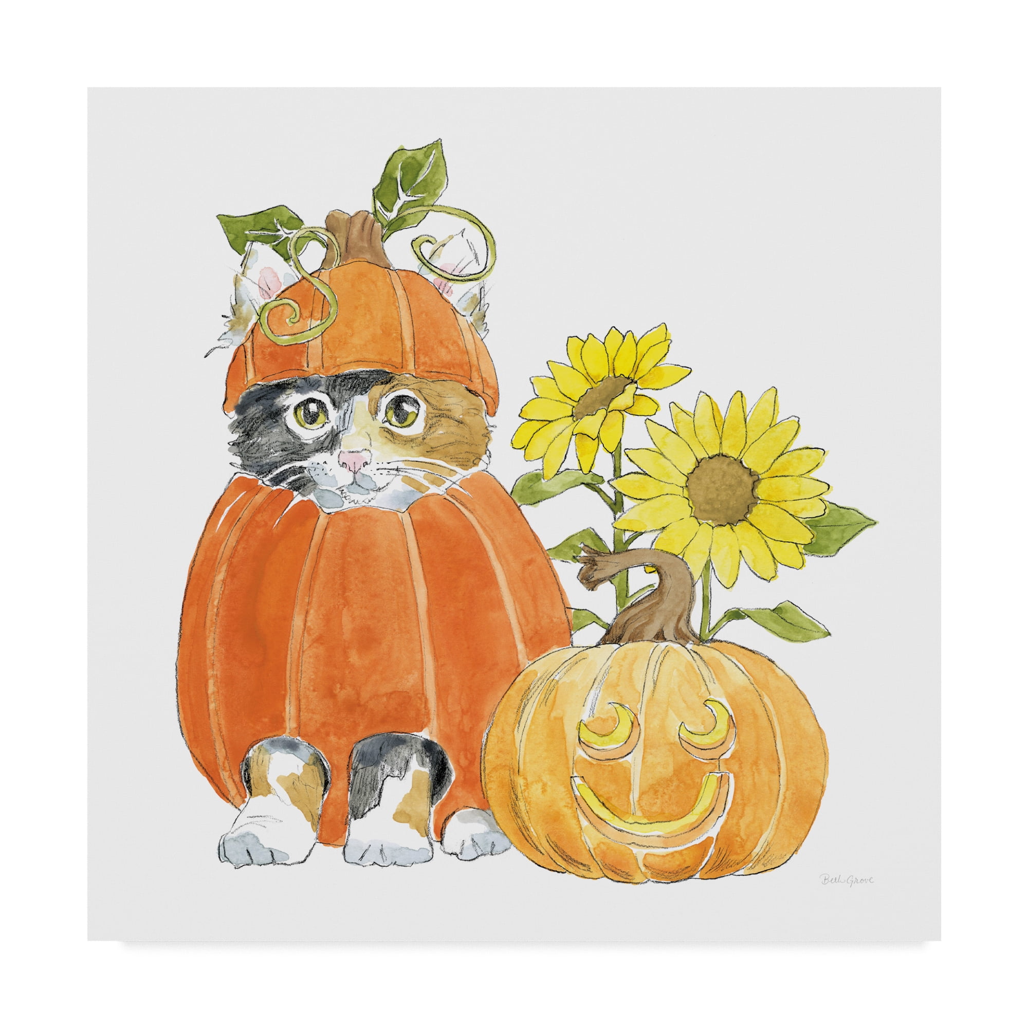 Halloween Pets II Orange and White Canvas Art Print