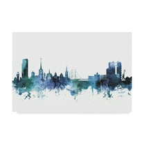Trademark Fine Art 'Halmstad Sweden Blue Teal Skyline' Canvas Art by Michael Tompsett