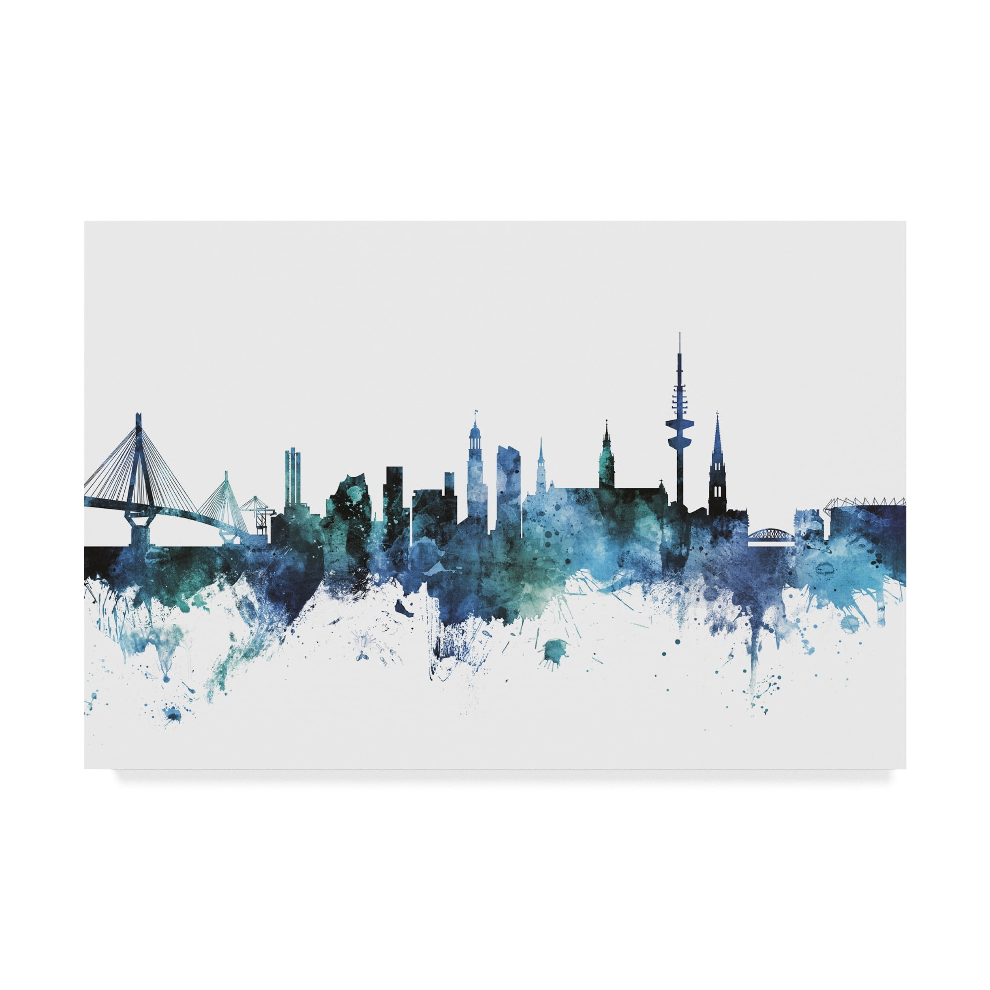 Trademark Fine Art 'Hamburg Germany Blue Teal Skyline' Canvas Art by Michael Tompsett