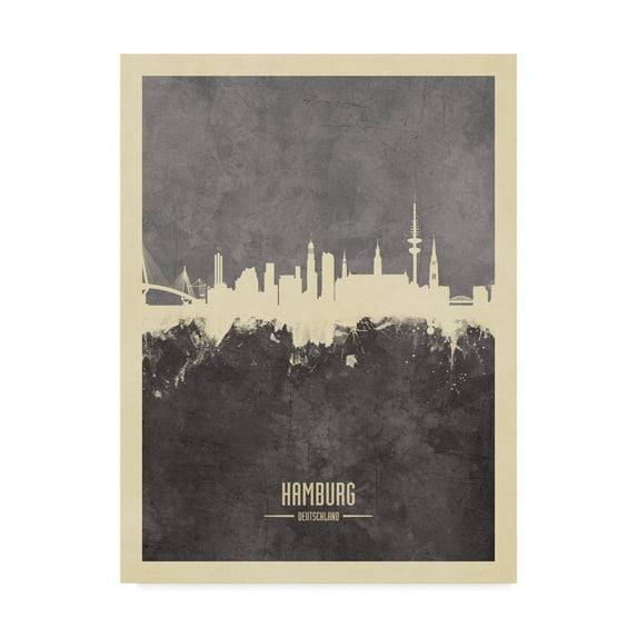Trademark Fine Art 'Hamburg Germany Skyline Gray' Canvas Art by Michael Tompsett