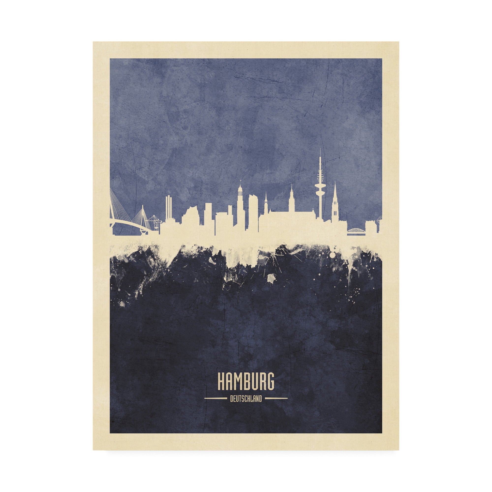 Trademark Fine Art 'Hamburg Germany Skyline Navy' Canvas Art by Michael Tompsett