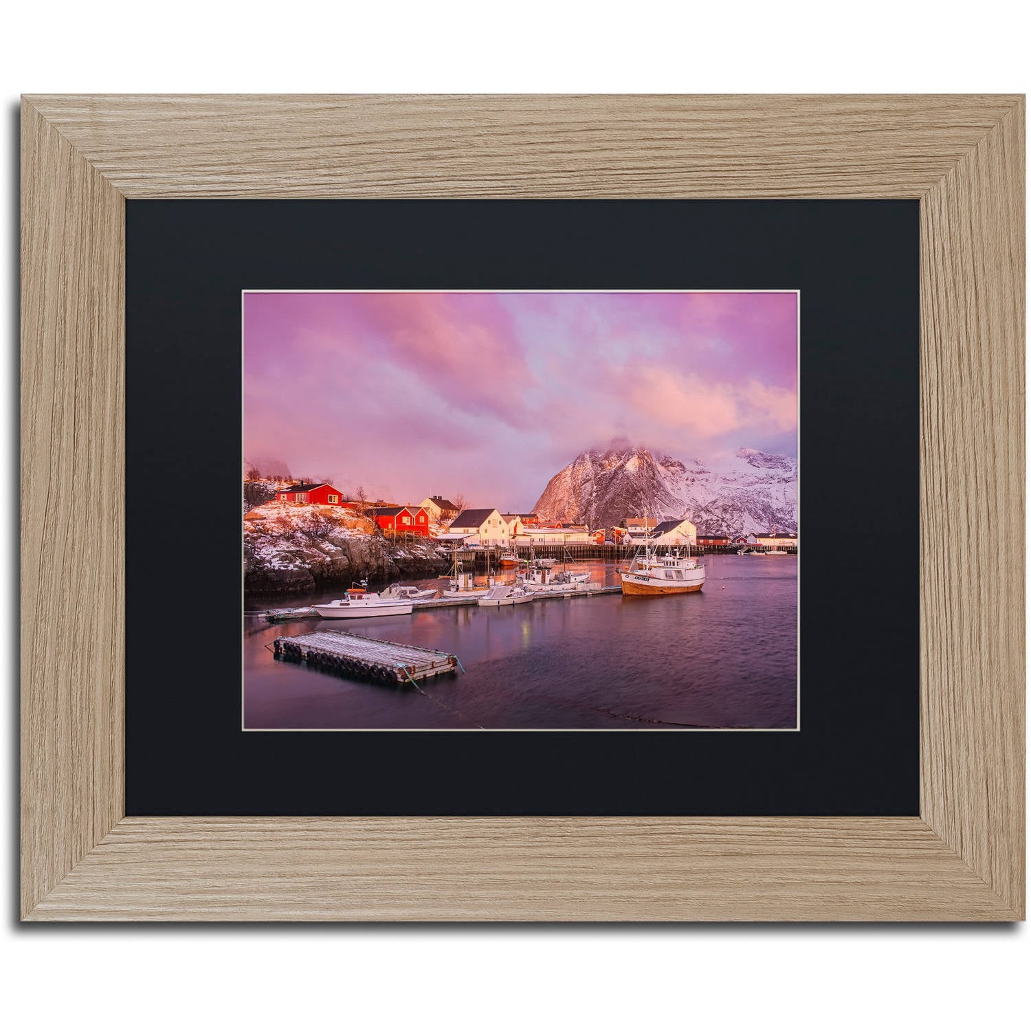 Trademark Fine Art "Hamn?y Harbor Light" Canvas Art by Michael Blanchette Photography Black Matte, Birch Frame