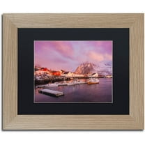 Trademark Fine Art "Hamn?y Harbor Light" Canvas Art by Michael Blanchette Photography Black Matte, Birch Frame