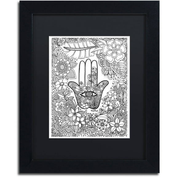 Trademark Fine Art "Hamsa Hand" Canvas Art by KCDoodleArt Black Matte, Black Frame