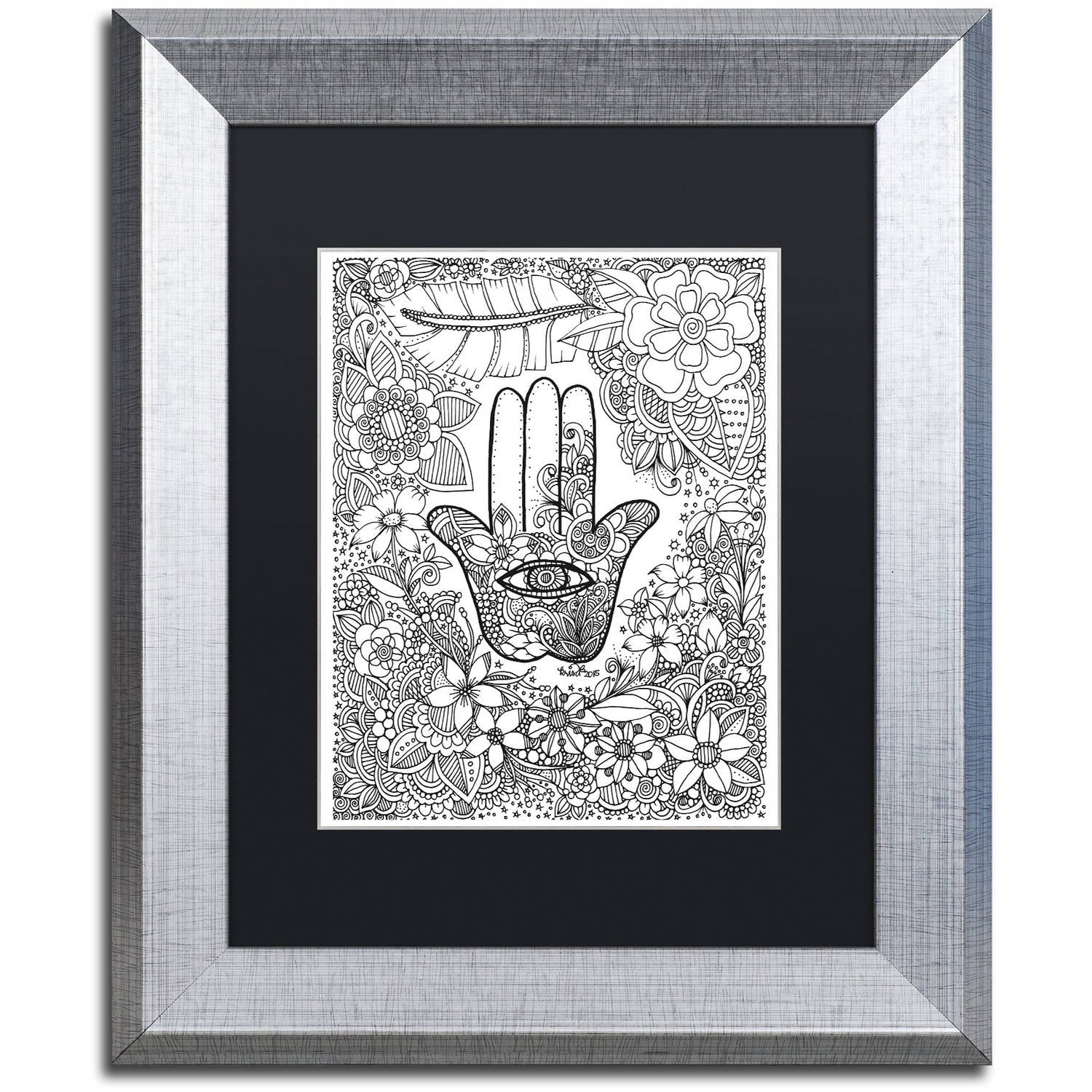 Trademark Fine Art "Hamsa Hand" Canvas Art by KCDoodleArt Black Matte, Silver Frame