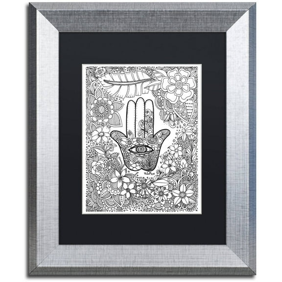 Trademark Fine Art "Hamsa Hand" Canvas Art by KCDoodleArt Black Matte, Silver Frame