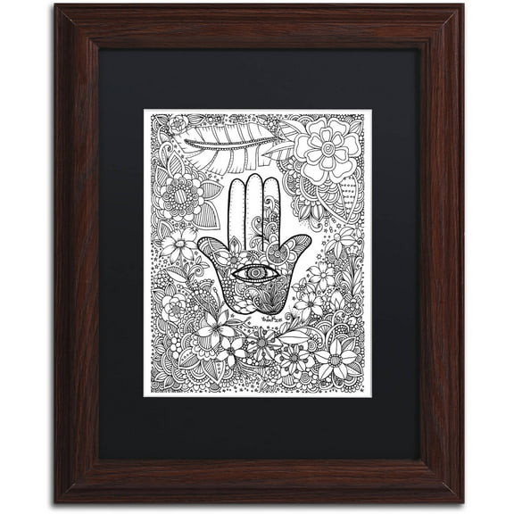 Trademark Fine Art "Hamsa Hand" Canvas Art by KCDoodleArt Black Matte, Wood Frame
