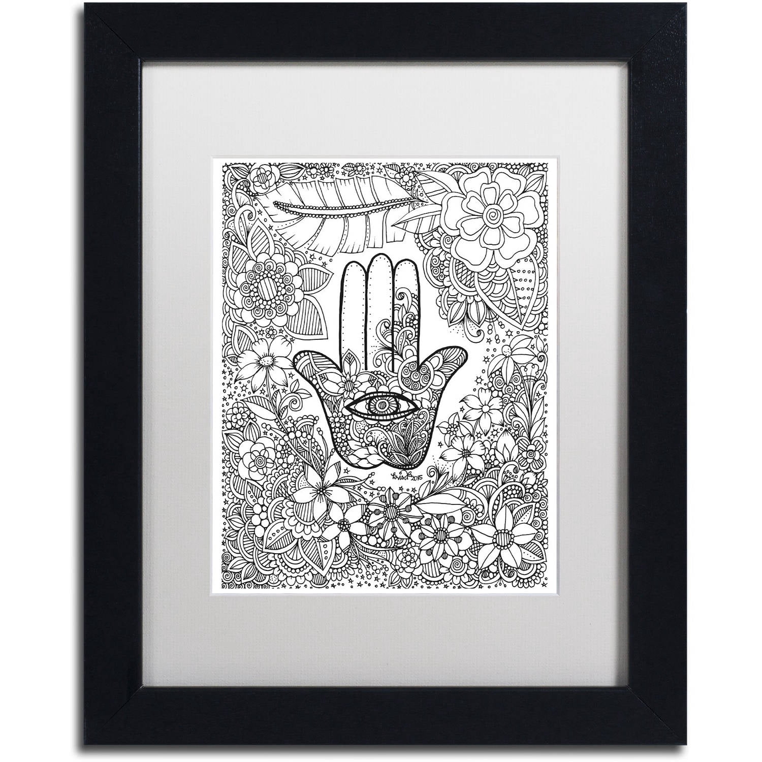 Trademark Fine Art "Hamsa Hand" Canvas Art by KCDoodleArt White Matte, Black Frame