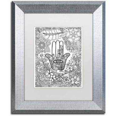 Trademark Fine Art "Hamsa Hand" Canvas Art by KCDoodleArt White Matte, Silver Frame