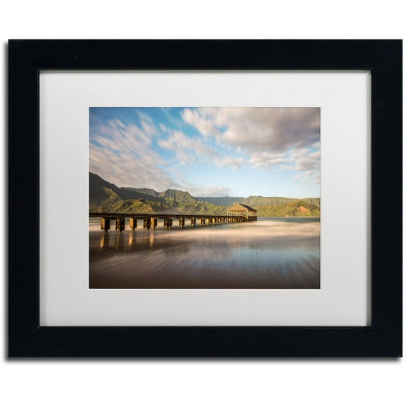 Trademark Fine Art 'Hanalei Bay Pier' Canvas Art by Pierre Leclerc, White Matte, Black Frame