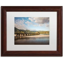 Trademark Fine Art 'Hanalei Bay Pier' Canvas Art by Pierre Leclerc, White Matte, Wood Frame