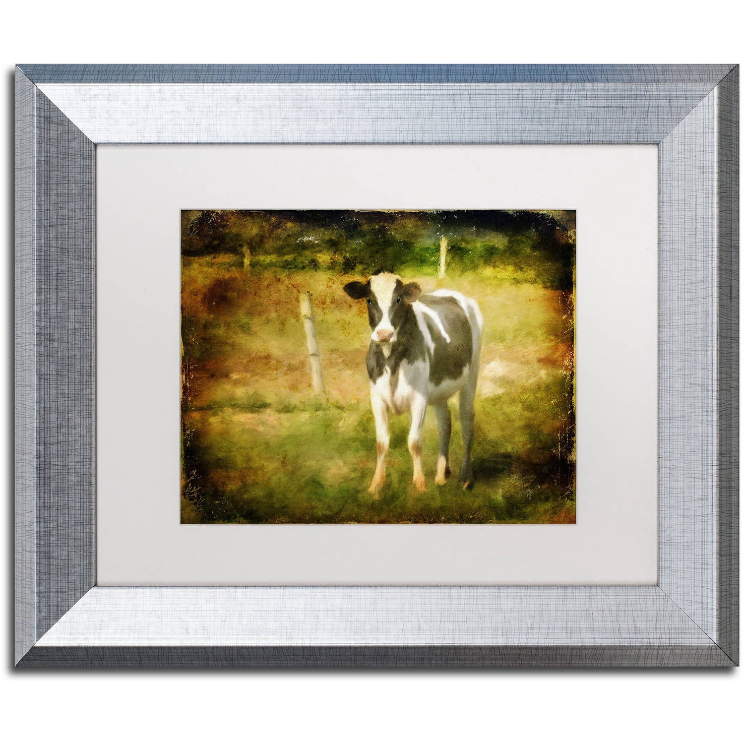 Trademark Fine Art "Handsome Holstein" Canvas Art by Lois Bryan White Matte, Silver Frame