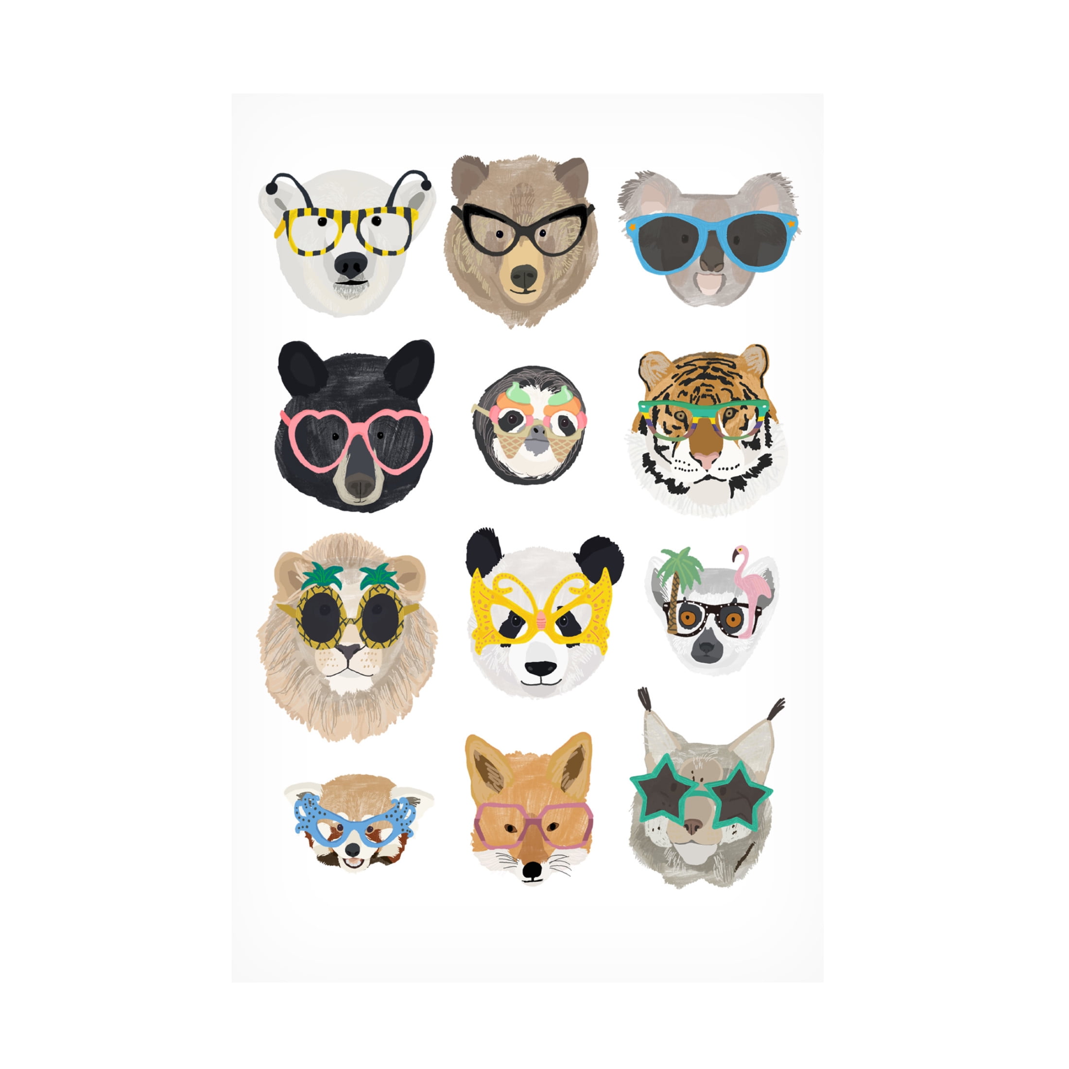 Whimsical Big Cats and Animals in Glasses Canvas Art