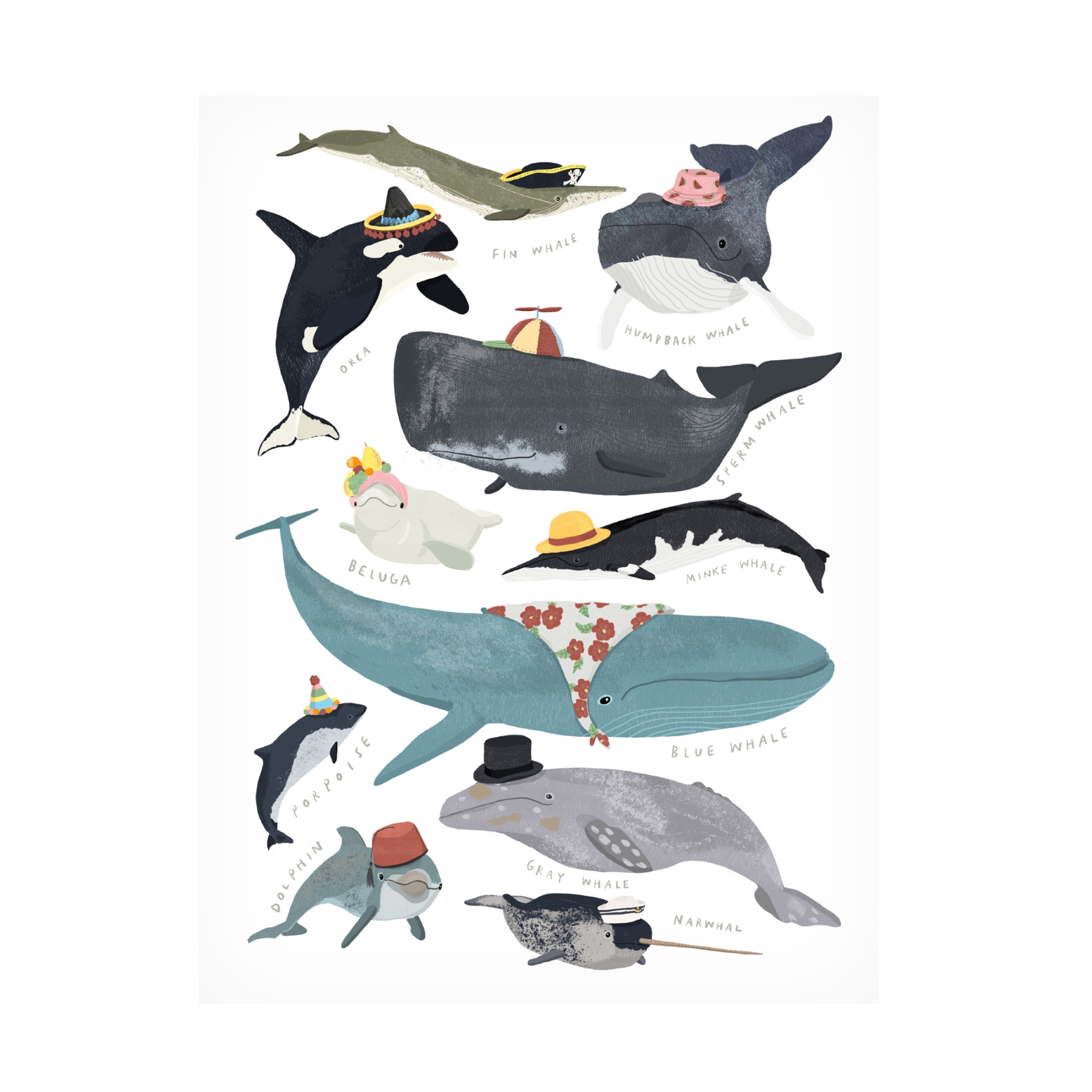Trademark Fine Art Hanna Melin Whales In Hats Canvas Wall Art